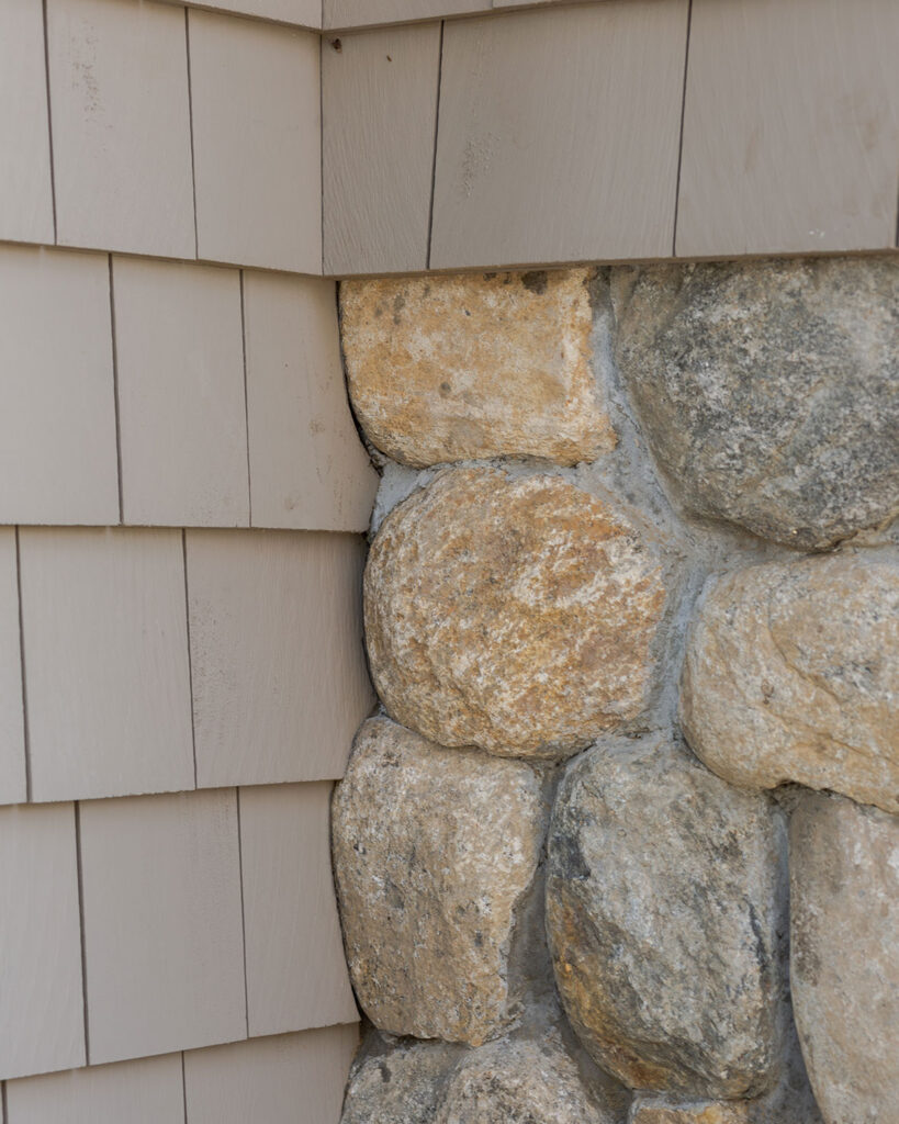 Old Greenwich new house shingle facade and stone base