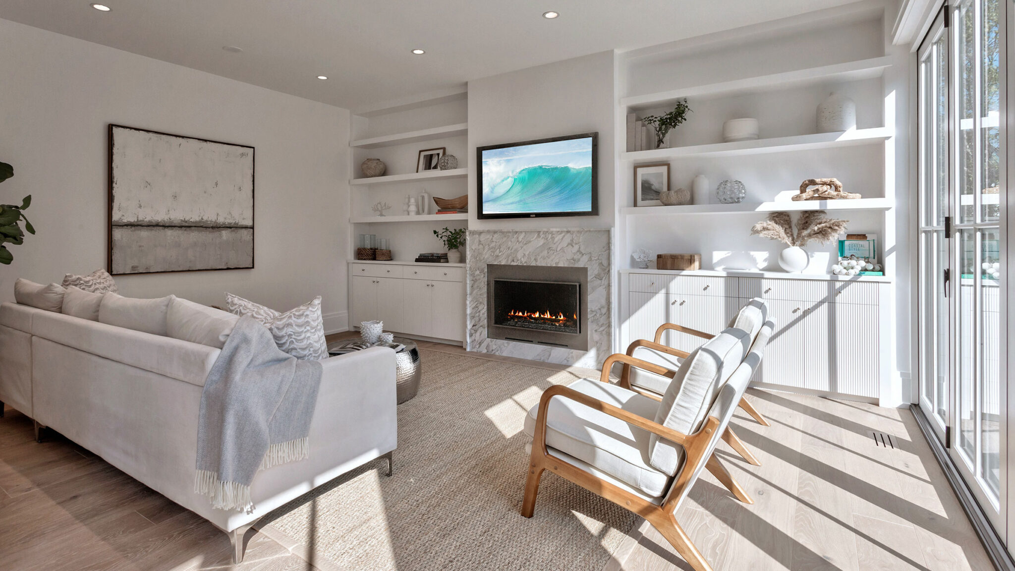 Old Greenwich new house living room with fireplace